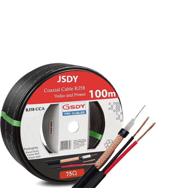 JSDY RJ58 CCA - Copper-Clad Aluminium Video and Power Cable 1000m Drum 75Ohm - CCTV
