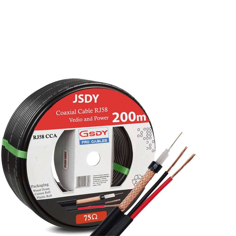 JSDY RJ58 CCA - Copper-Clad Aluminium Video and Power Cable 200m Drum 75Ohm - CCTV