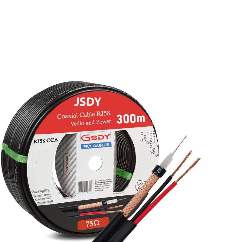 JSDY RJ58 CCA - Copper-Clad Aluminium Video and Power Cable 300m Drum 75Ohm - CCTV