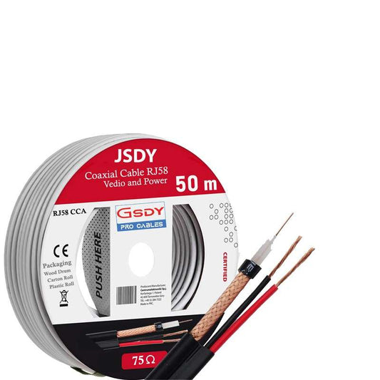 EXTREME RJ58 CCA - Copper-Clad Aluminium Video and Power Cable 50m Drum 75Ohm - CCTV