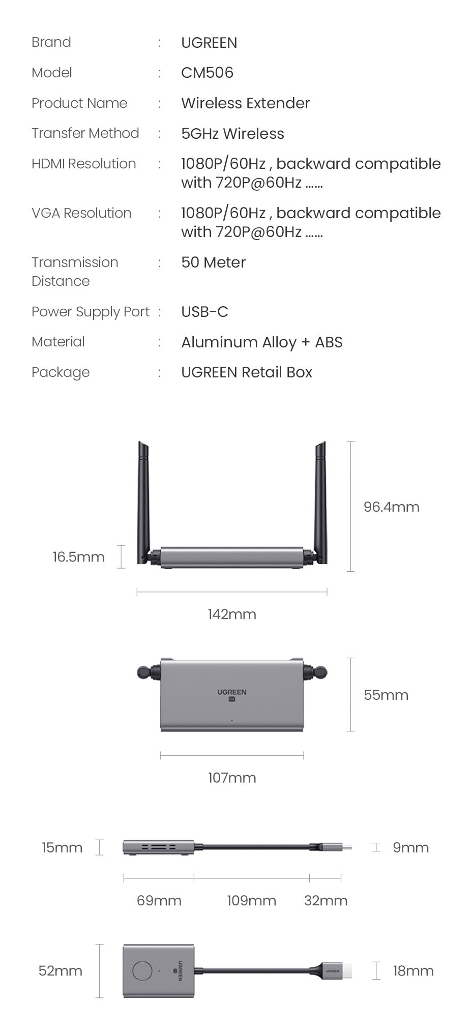 Ugreen HDMI Wireless Projector Transmitter + Receiver - 50633 A