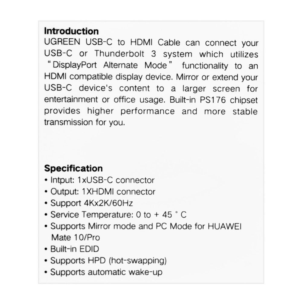 UGREEN 30841 USB TYPE-C TO HDMI CABLE 1.5M WHITE - 30841