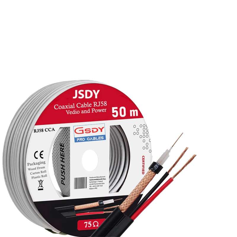 JSDY RJ58 CCA - Copper-Clad Aluminium Video and Power Cable 50m Drum 75Ohm - CCTV