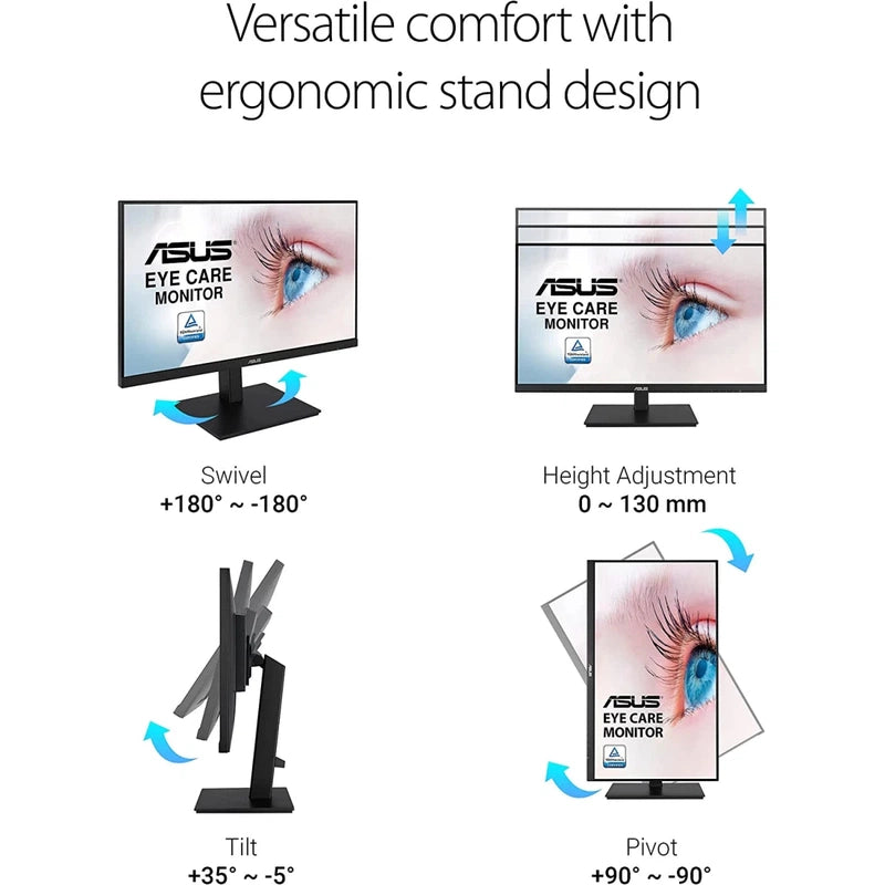 ASUS VA24DQSB Eye Care Professional 24" Full HD IPS 75hz Adjustable Stand HDMI Display Port VGA & USB Hub w/ Built-in Speakers