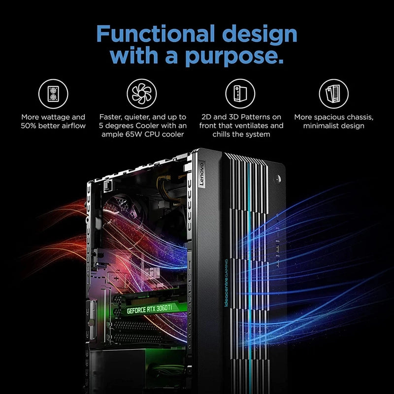 Lenovo IdeaCentre Gaming Desktop 5Gen AMD Ryzen 7 5700 8-Cores w/ Nvidia RTX 3060 12GB DDR6 - Black