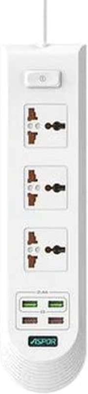 ASPOR A502 Smart Power Socket With 4 USB Ports 2.4 A Fast Charging - White