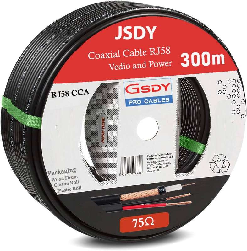 JSDY RJ58 CCA - Copper-Clad Aluminium Video and Power Cable 300m Drum 75Ohm - CCTV
