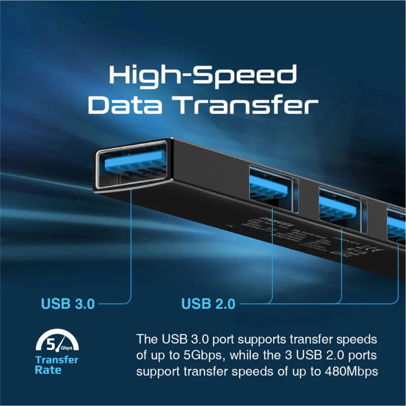 Promate LiteHub-4 4 In 1 Multi-Port USB-C Hub 4 USB-A Ports 480Mbps / 5Gbps Transfer Rate For Windows & Mac - Black
