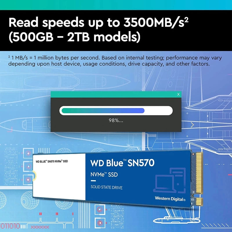 WD Blue SN570 NVMe M.2 2280 1TB PCI-Express 3.0 x4 3D NAND Up to 3,500 MB/s