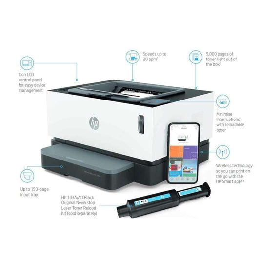 HP Neverstop 1000N Laser A4 Mono Laser Printer 5HG74A