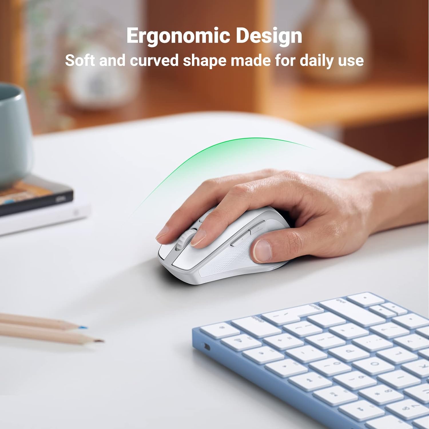 Ugreen Ergonomic Wireless Mouse  (White Gray) - 15805