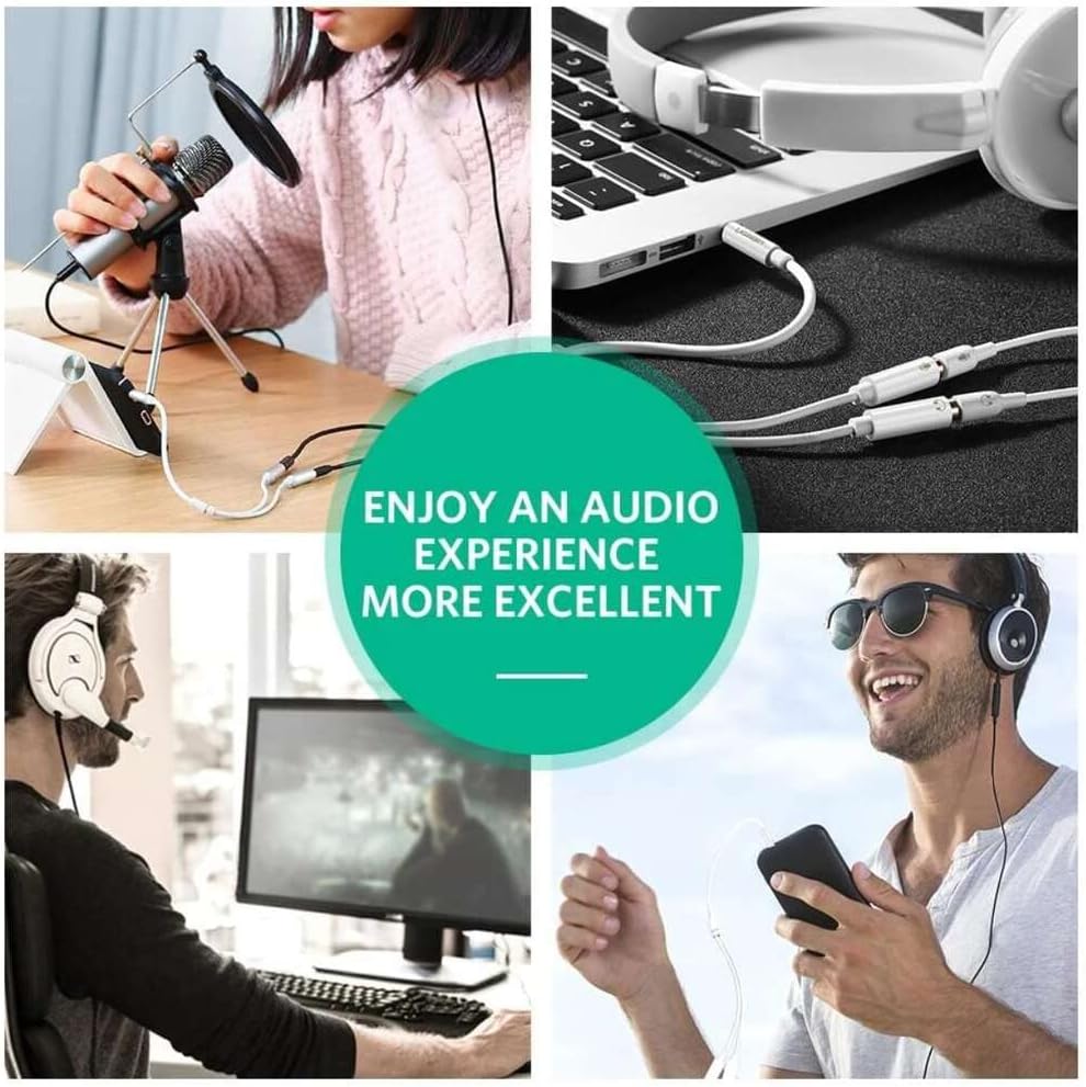 Ugreen 10789 Gold Plated 3.5mm Male to Dual 3.5mm Female Headset Mic Audio Y Splitter ABS case White