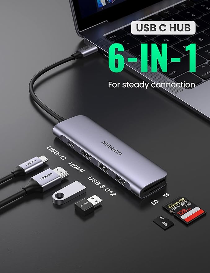 UGREEN 70411 6-IN-1 USB C PD ADAPTER WITH 4K HDMI HUB