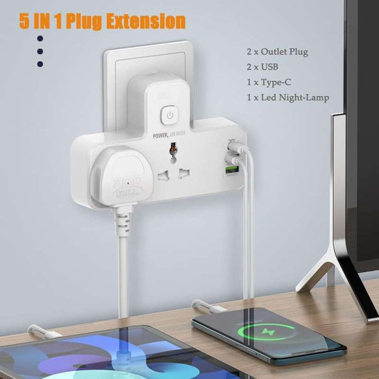 Copy of PS X4 Speed-X Premium Portable Power Strip 5socket+2usb Port+2 Type C USB