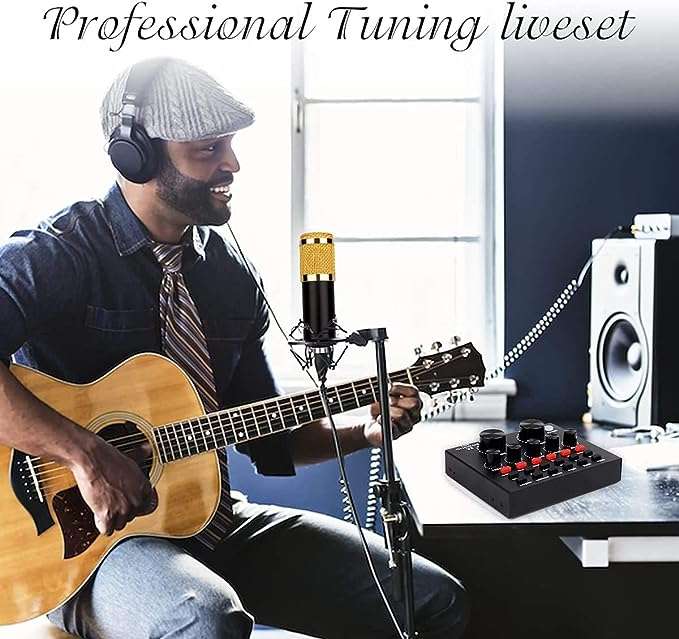 Podcast Mic Set With V8 Live Sound Card, Condenser Microphone XWJ-18