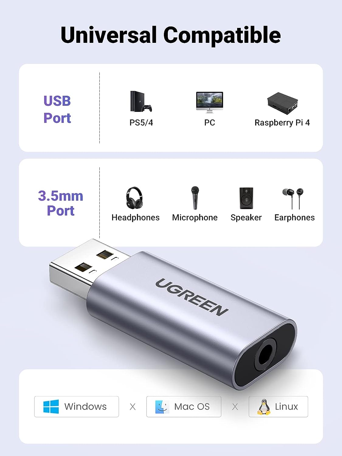 UGREEN - 80864 USB 2.0 TO 3.5MM AUDIO ADAPTER