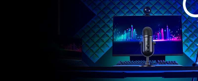 Razer Seiren V2 Pro USB High Pass Filter Monitoring/Gain & Mute Buttons Shock Absorber & Mic Windsock