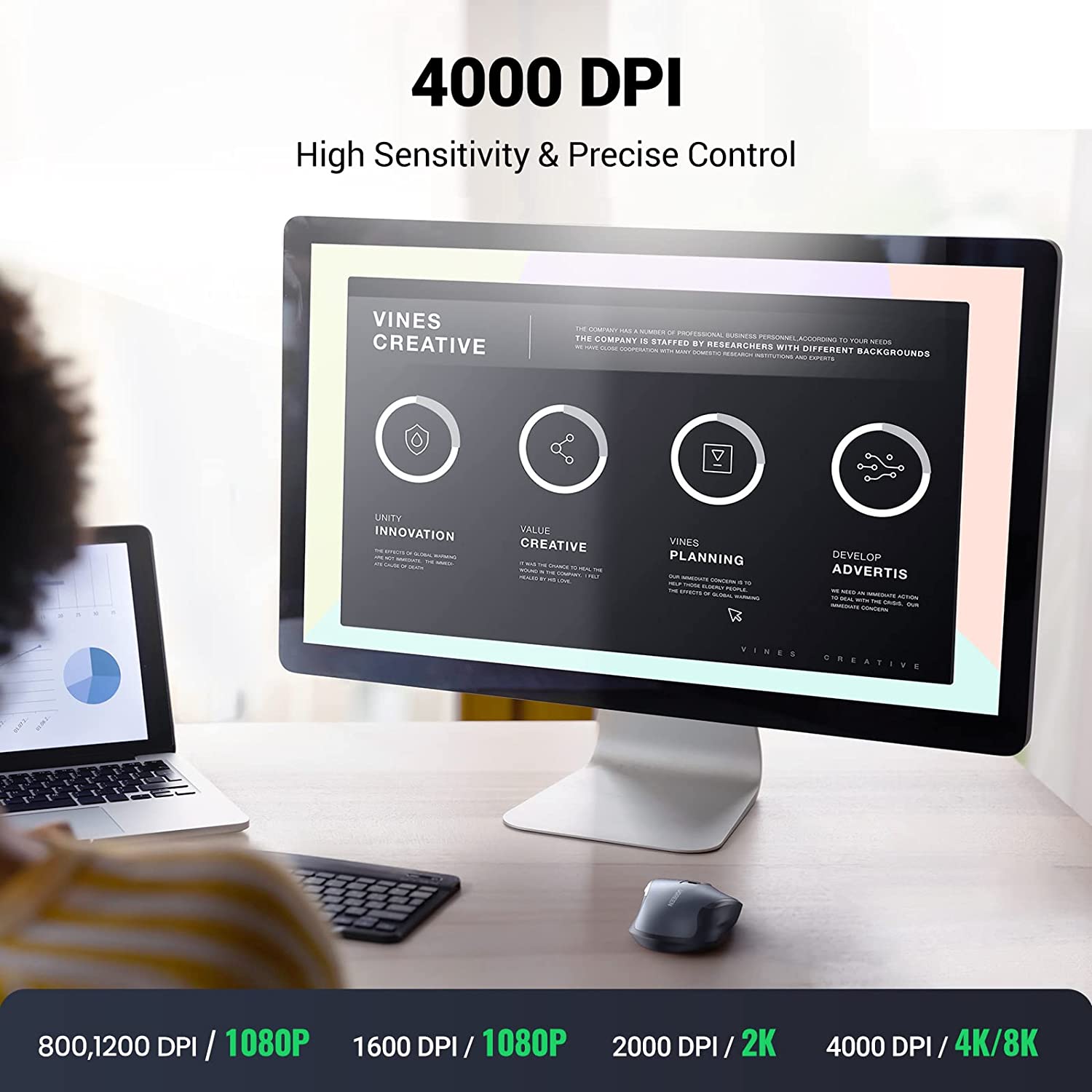 Ugreen USB Optical Wireless Mouse 2.4GHz 4000 DPI Black 90545