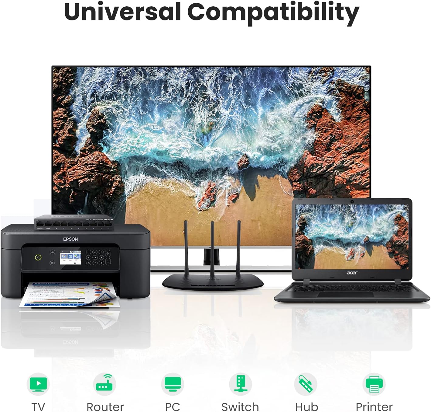 UGREEN RJ45 Network Keystone Jack  Inline Coupler Female to Female 1pcs  (White) - 20311