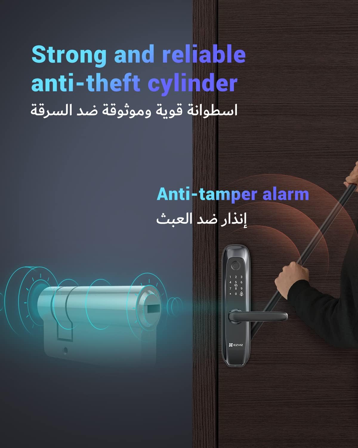 EZVIZ L2S Smart Fingerprint Lock, Keyless Lock with Four Unlock Methods, Real-Time Mobile Alerts, Built-In Electronic Doorbell, Anti-Tamper Alarm, Low-Battery Warning, Easy User Management