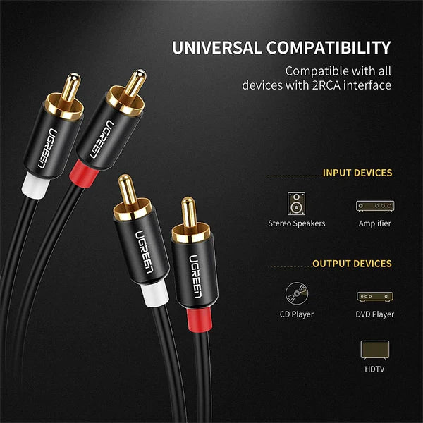 UGREEN - 10517 2RCA MALE TO 2RCA MALE CABLE 1.5M (BLACK)