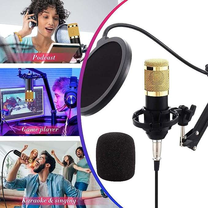 Podcast Mic Set With V8 Live Sound Card, Condenser Microphone XWJ-18