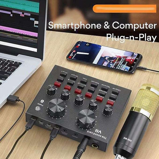 Podcast Mic Set With V8 Live Sound Card, Condenser Microphone XWJ-18