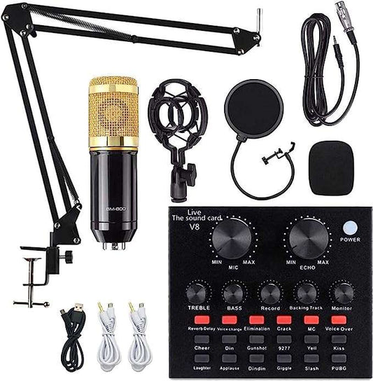 Podcast Mic Set With V8 Live Sound Card, Condenser Microphone XWJ-18