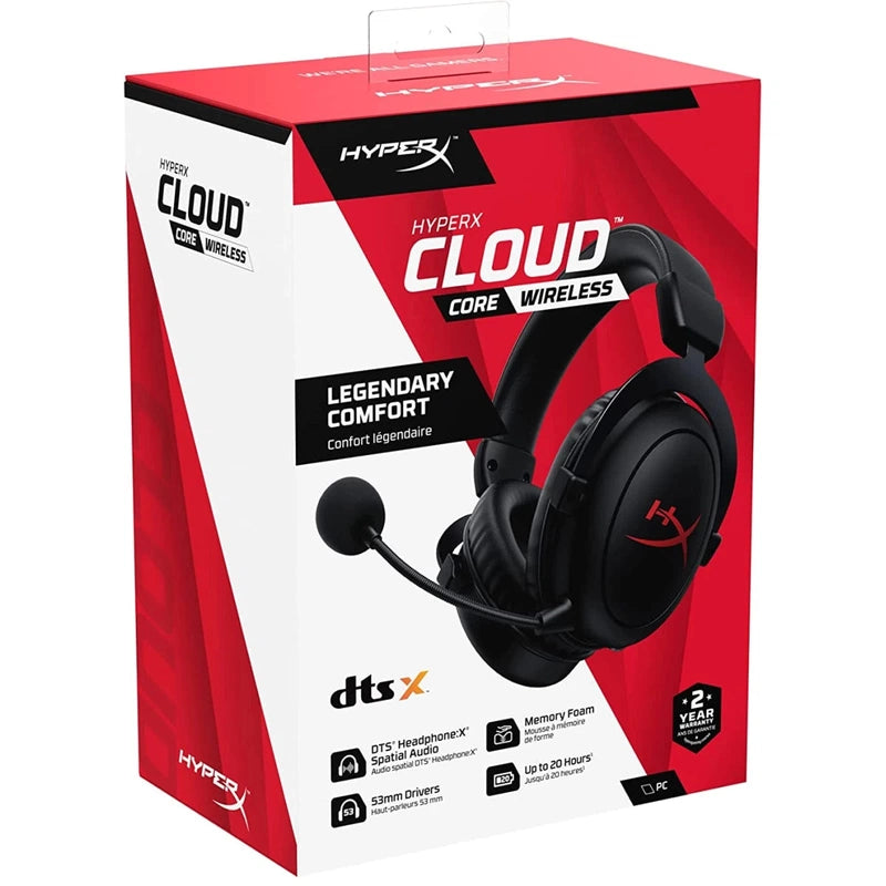 HP HyperX Cloud Core Wireless Gaming Headset Memory Foam Ear Pads Aluminum Frame Detachable Noise Cancelling Mic