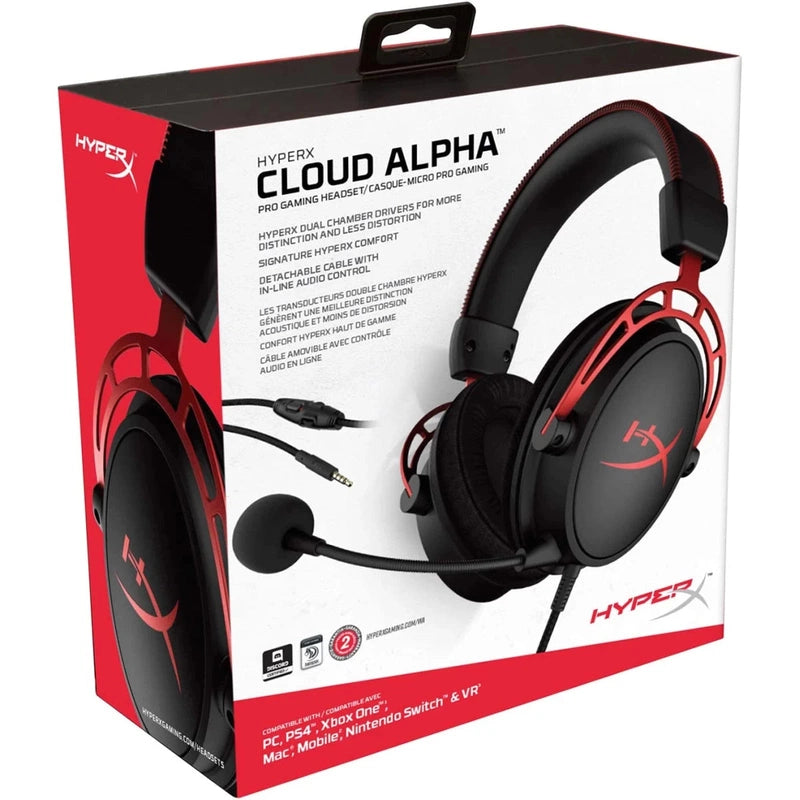 HP HyperX Cloud Alpha Gaming Headset Dual Chamber Drivers Legendary Comfort Aluminum Frame Detachable Microphone – Red