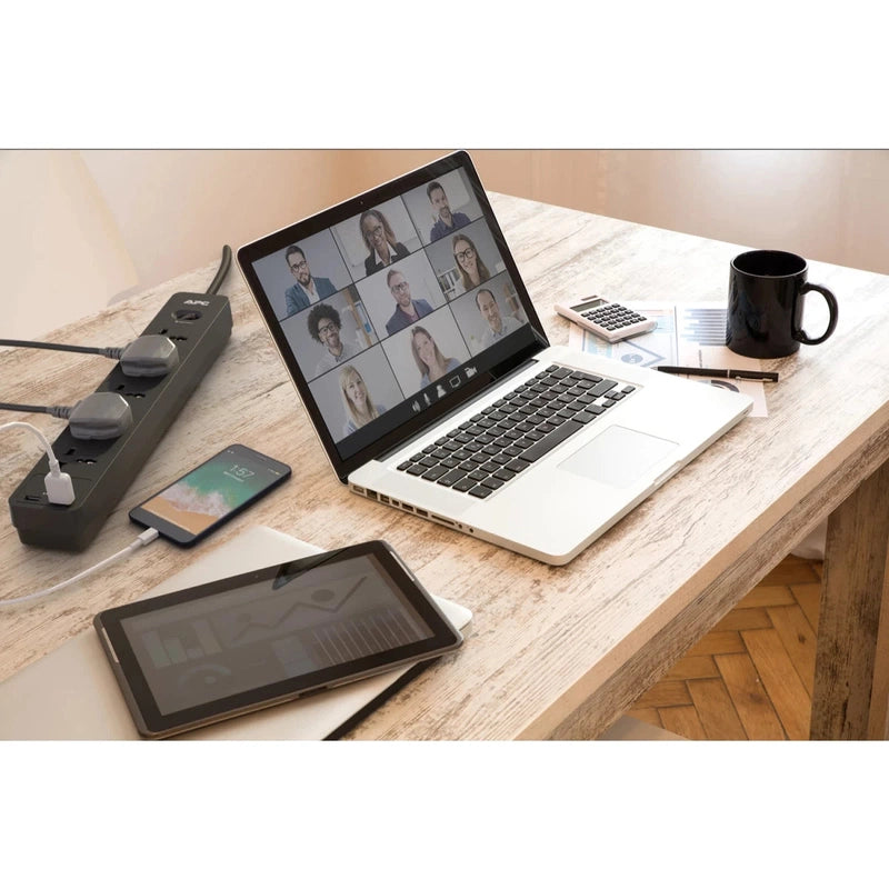 APC SurgeArrest Essential Surge Protector 5x Universal Outlets 2x USB Type-A ports 1.5m Extension Cord UK Input