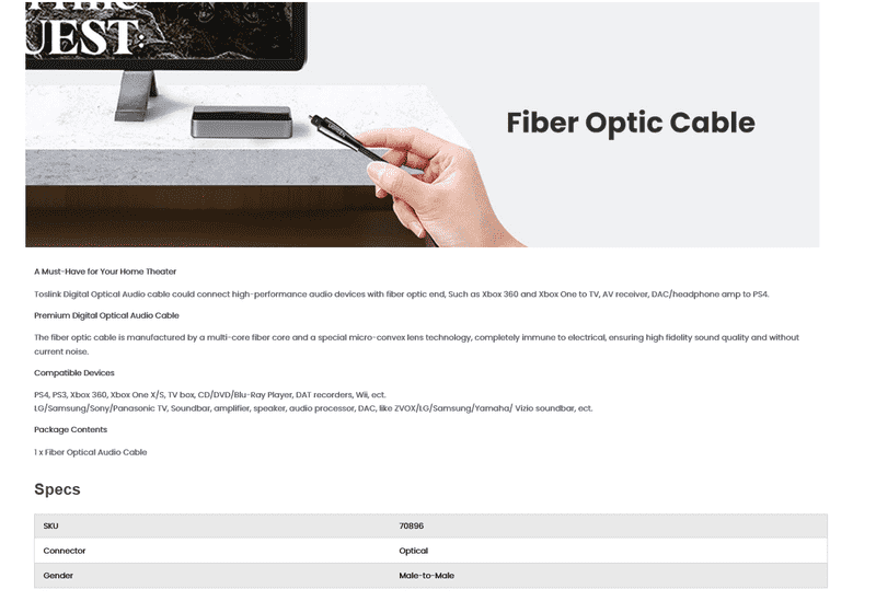 UGREEN AV108 Digital Toslink Audio Cable-3M