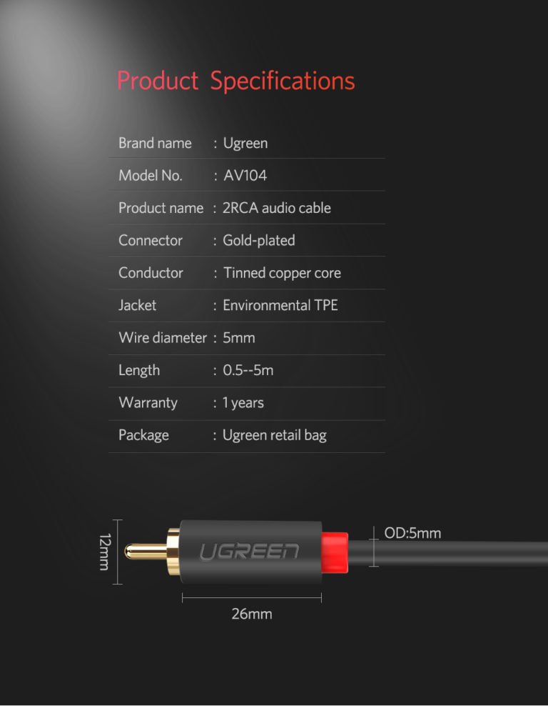 UGREEN 30747 2RCA MALE TO 2RCA MALE CABLE 1M