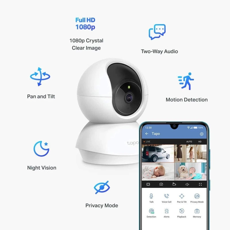 TP-Link Tapo C210 2K 3MP Pan/Tilt Home Security Wi-Fi Camera Night Vision Motion Detection Sound and Light Alarm