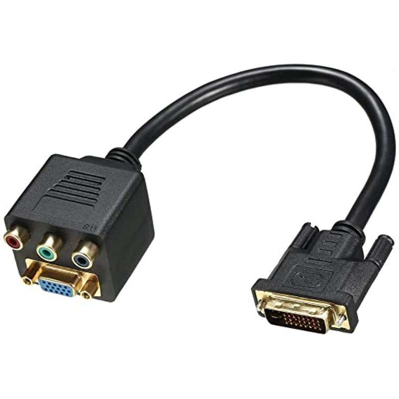 DVI to VGA RCA Splitter Cable 24+5 Male to 3 RCA Female Dual Link Y Video Cable 1ft 30cm Black for HDTV Projector