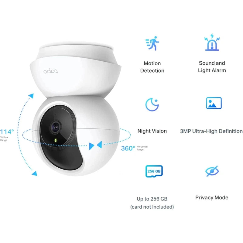 TP-Link Tapo C210 2K 3MP Pan/Tilt Home Security Wi-Fi Camera Night Vision Motion Detection Sound and Light Alarm