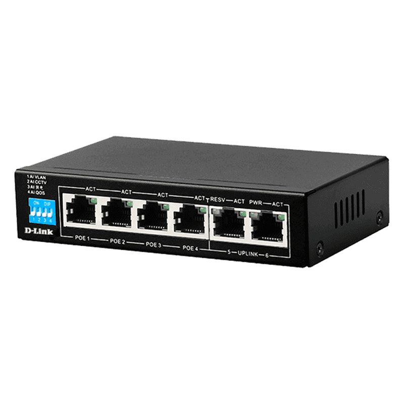 D-Link DES-F1006P-E 6-Port 10/100 Switch with 4 PoE Ports and 2 Uplink Ports