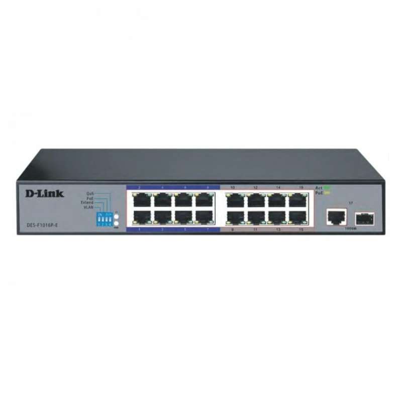 D-Link DES-F1016P-E 16-Port 10/100 Long Range PoE+ Surveillance Switch