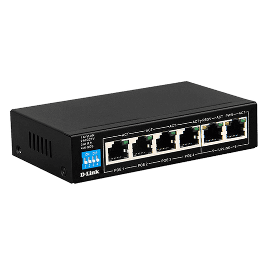 D-Link DGS-F1006P-E 6-Port 10/100/1000 Switch with 4 PoE Ports and 2 Uplink Ports