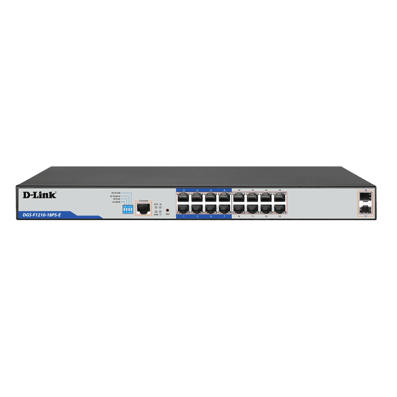D-Link F1210-18PS-E 18-Port Layer 2 Gigabit Managed Long Range PoE+ Surveillance Switch