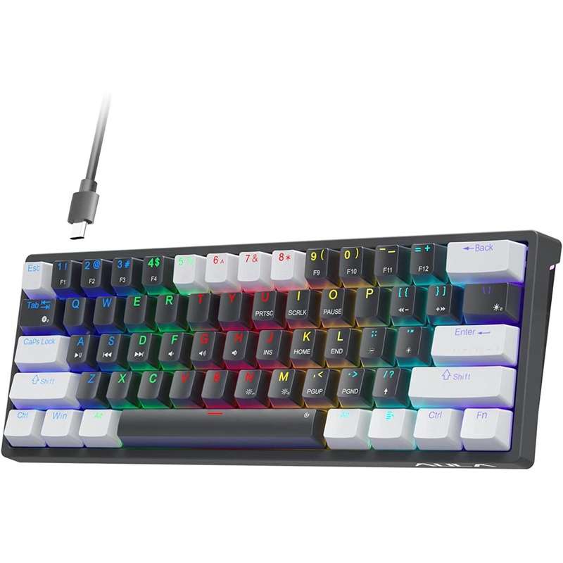 AULA RGB 60 Percent Gaming Wired Mechanical Keyboard with Blue Switches -Grey & Black
