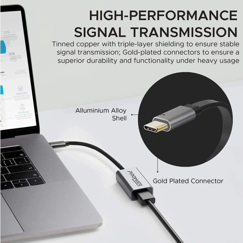 Promate MediaLink-H1 Type-C to HDMI Adapter 4K 30Hz Video Converter w/ Audio Output - Grey Mirror your USB-C laptop to view your f
