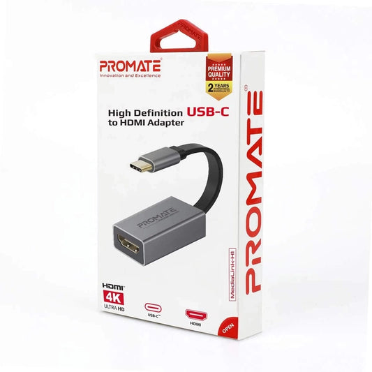 Promate MediaLink-H1 Type-C to HDMI Adapter 4K 30Hz Video Converter w/ Audio Output - Grey Mirror your USB-C laptop to view your f