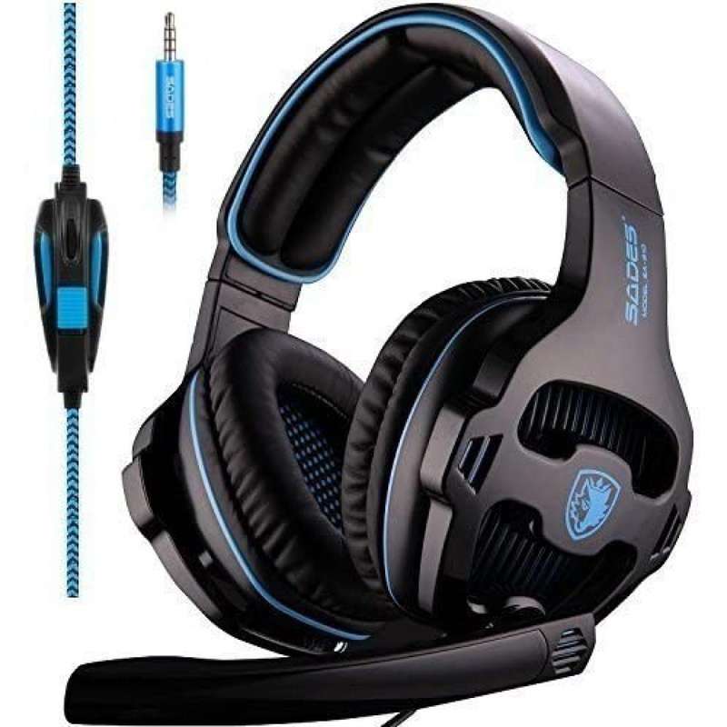 SADES SA810 PS4 Gaming Headset with Microphone and PC Adapter Over Ear Stereo Headphones for New Version Xbox One/PlayStation 4 Laptop Mac Computer Blue