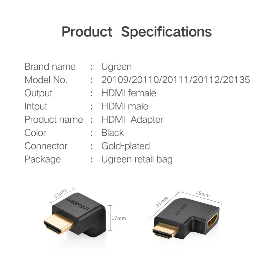 UGREEN 20110 HDMI MALE TO FEMALE ADAPTER UP