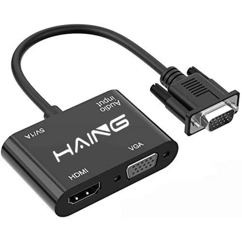 HAING 2 IN 1 VGA to HDMI+VGA Adapter with Audio