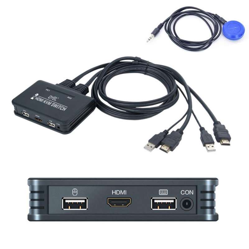 2-Port HDMI USB KVM Switch, 4K Plastic with Built in Cables