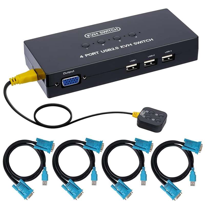 VGA KVM Switch with 4 KVM Cables