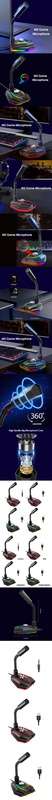 Desktop Microphone 3.5mm / USB / RGB / EQ Studio Vocal Record 360 Omnidirectional Gaming Microphone