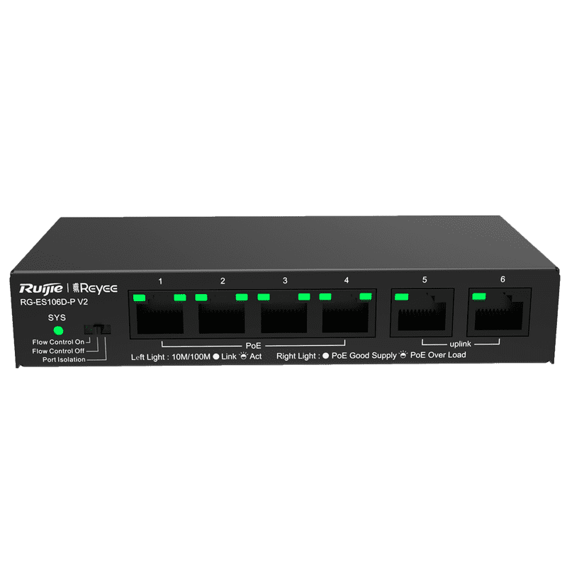 RG-ES106D-P V2, 6-port 10/100Mbps Desktop Unmanaged Switch